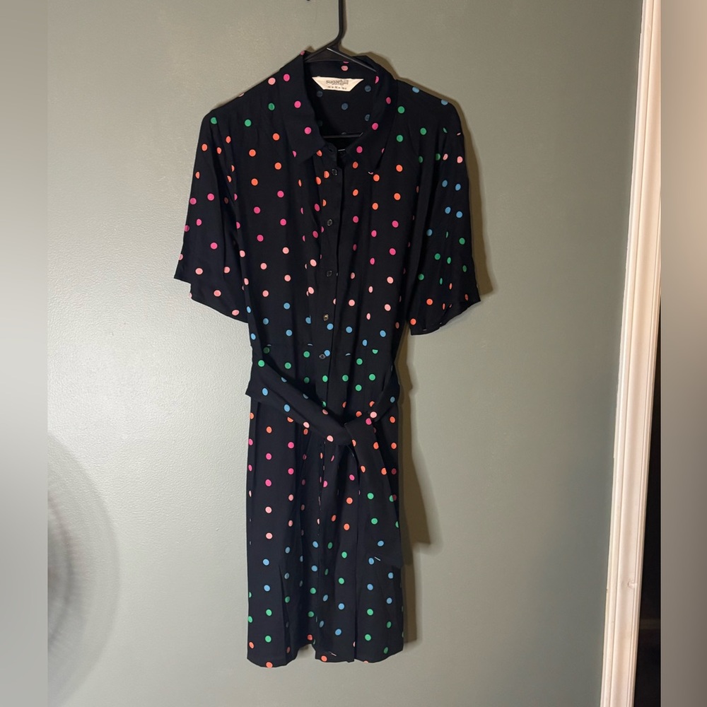 Sugarhill Brighton Rainbow Dot Shirt Dress, size 12 (women’s US)